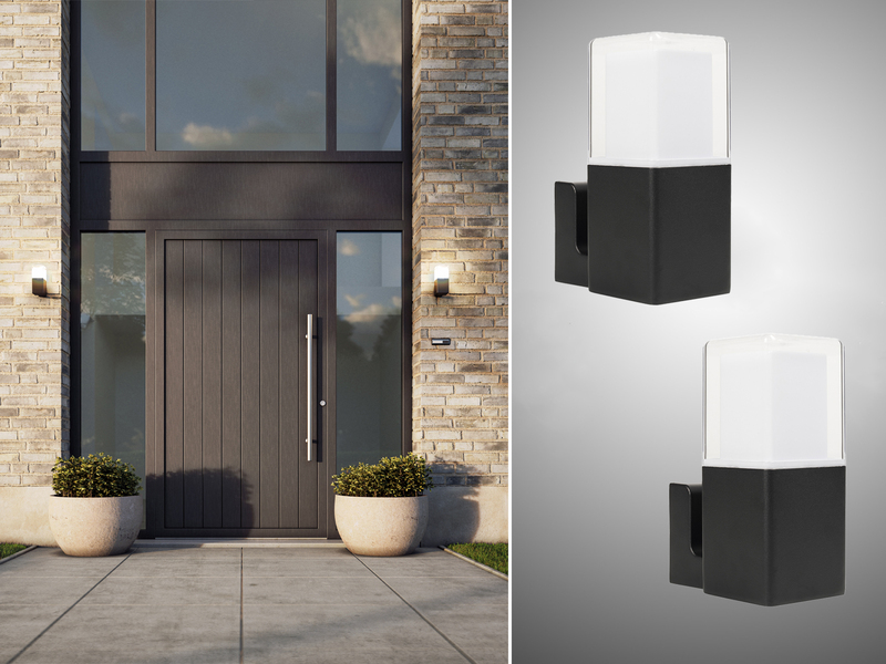 2er Set LED Außenwandleuchten aus Aluminium in Schwarz Up Light, Höhe 20cm