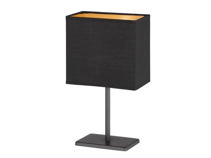 LED Tischlampe mit Stoffschirm eckig Schwarz Gold, Höhe 30cm