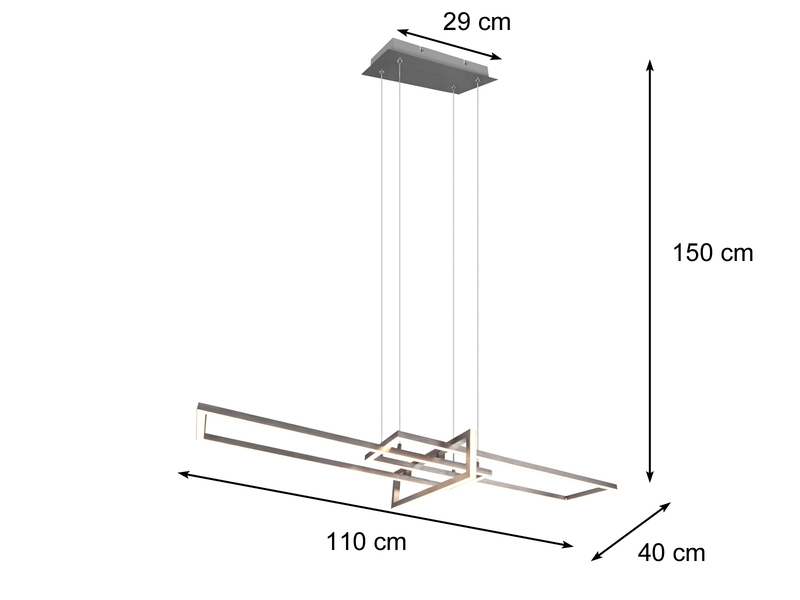 Große LED Pendelleuchte SALINAS lang mit Switch Dimmer Silber, Breite 110cm