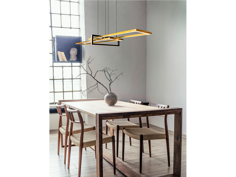 Große LED Pendelleuchte SALINAS lang mit Switch Dimmer Silber, Breite 110cm