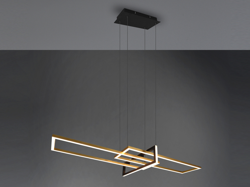 Große LED Pendelleuchte SALINAS lang mit Switch Dimmer Schwarz Gold, B: 110cm