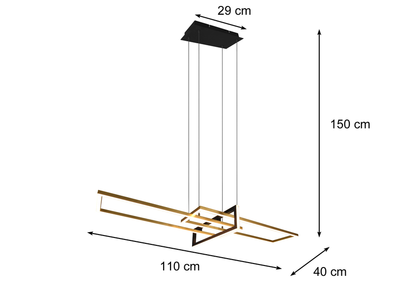 Große LED Pendelleuchte SALINAS lang mit Switch Dimmer Schwarz Gold, B: 110cm