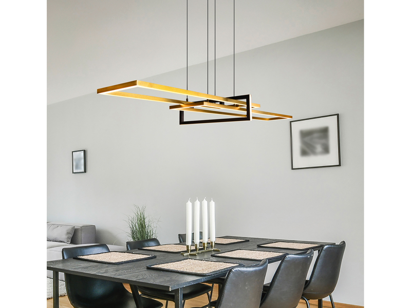 Große LED Pendelleuchte SALINAS lang mit Switch Dimmer Schwarz Gold, B: 110cm