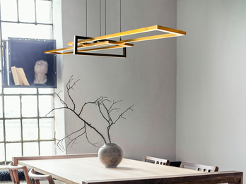 Große LED Pendelleuchte SALINAS lang mit Switch Dimmer Schwarz Gold, B: 110cm