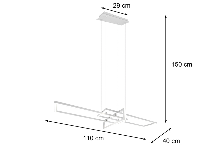 Große LED Pendelleuchte SALINAS lang mit Switch Dimmer Weiß, Breite 110cm