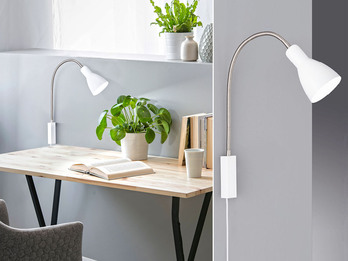 Leselampe & Bettleuchte LOLLAND Weiß mit Kabel & Stecker, Breite 11cm