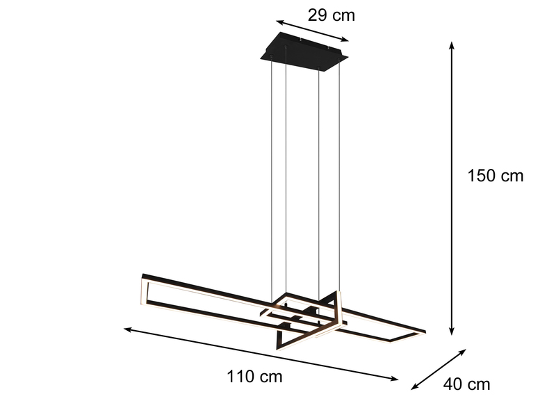 Große LED Pendelleuchte SALINAS lang mit Switch Dimmer Schwarz, Breite 110cm
