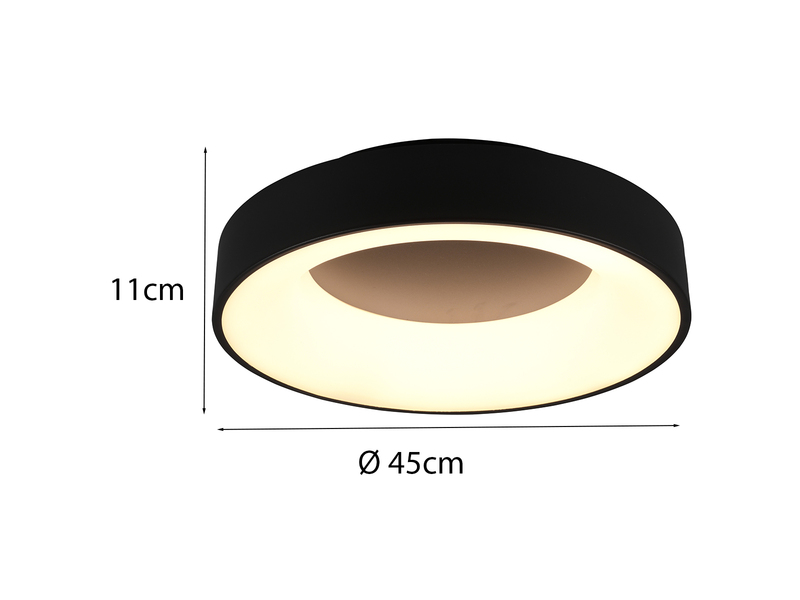 Moderne LED Deckenleuchte GIRONA Schwarz dimmbar über Lichtschalter, Ø 45cm