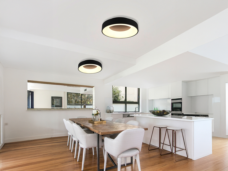 Moderne LED Deckenleuchte GIRONA Schwarz dimmbar über Lichtschalter, Ø 45cm