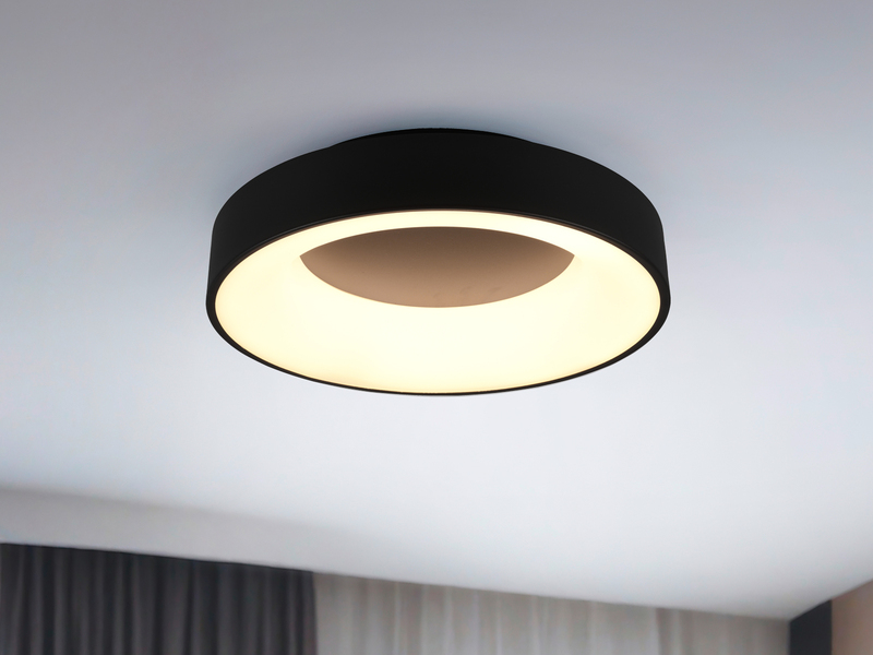 Moderne LED Deckenleuchte GIRONA Schwarz dimmbar über Lichtschalter, Ø 45cm