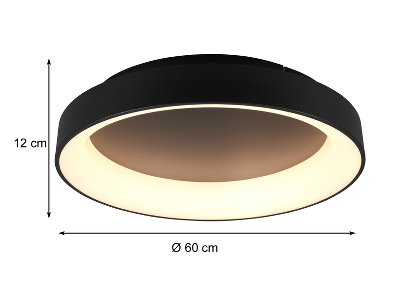 Große LED Deckenleuchte GIRONA Schwarz mit Fernbedienung & Dimmer, Ø 60cm
