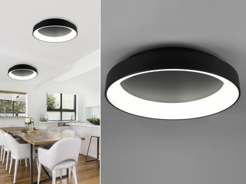 Große LED Deckenleuchte GIRONA Schwarz mit Fernbedienung & Dimmer, Ø 60cm