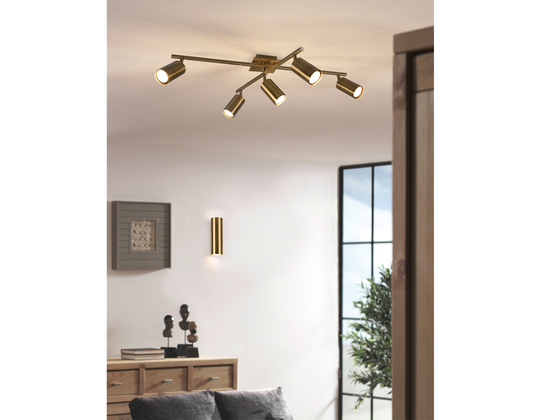 Deckenstrahler Altmessing 5-flammig, schwenkbar mit GU10 LED, Breite 77,5cm