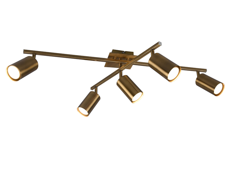 LED Deckenstrahler Altmessing 5-flammig dimmbar, Breite 77,4cm