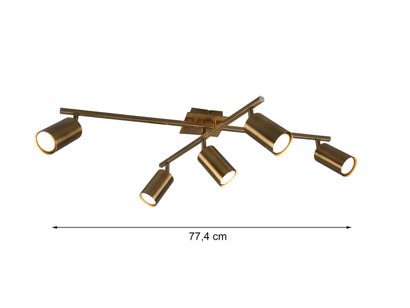 LED Deckenstrahler Altmessing 5-flammig dimmbar, Breite 77,4cm