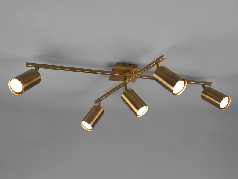 LED Deckenstrahler Altmessing 5-flammig dimmbar, Breite 77,4cm