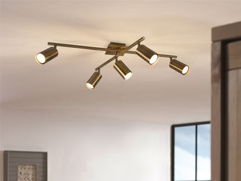 LED Deckenstrahler Altmessing 5-flammig dimmbar, Breite 77,4cm