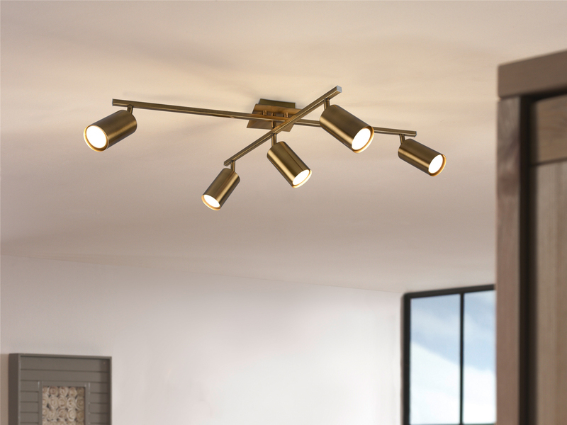 Deckenstrahler Altmessing 5-flammig, schwenkbar mit GU10 LED, Breite 77,5cm