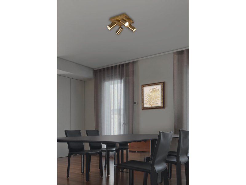 Deckenstrahler Altmessing 4-flammig, mit GU10 LED, Quadrat 24cm