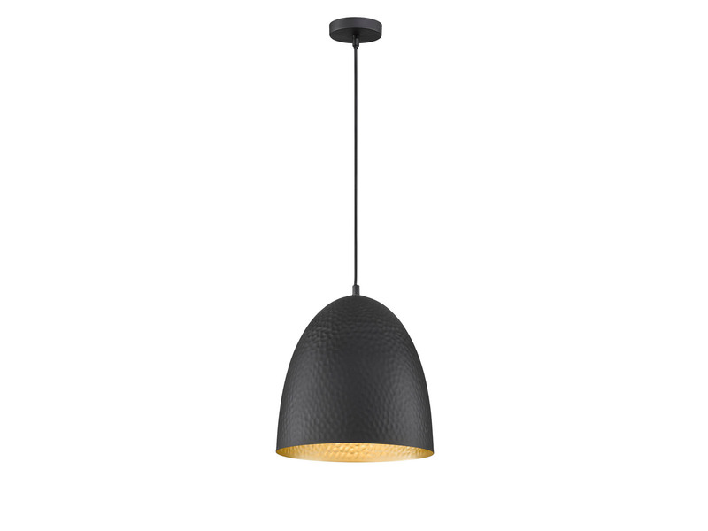 LED Hängelampe oval 1 flammig Schwarz, Lampenschirm innen Gold, Ø 30cm