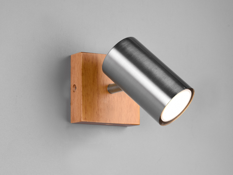 Wandstrahler MARLEY Metall Silber mit Holz, Spot schwenkbar, Höhe 12cm