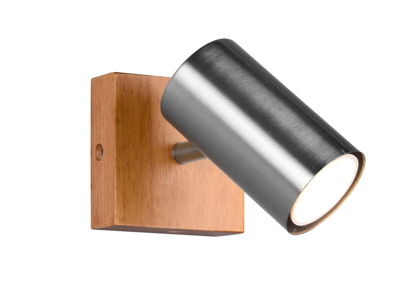 Wandstrahler MARLEY Metall Silber mit Holz, Spot schwenkbar, Höhe 12cm