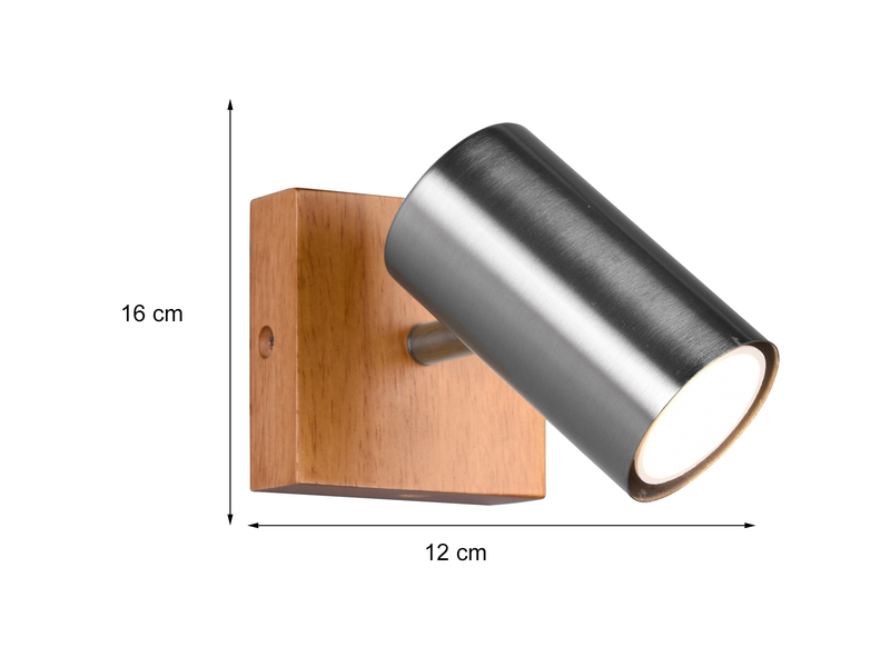 Wandstrahler MARLEY Metall Silber mit Holz, Spot schwenkbar, Höhe 12cm