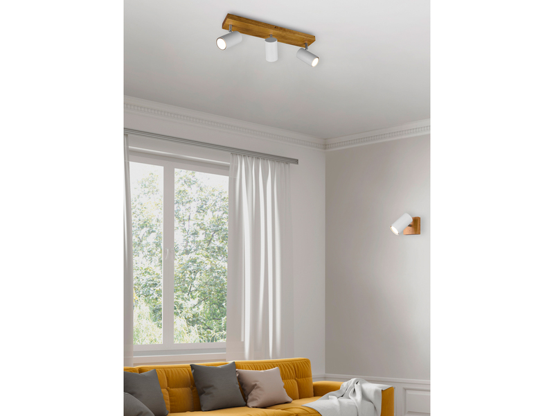 Wand- & Deckenstrahler MARLEY Weiß mit Holz, Breite 9cm