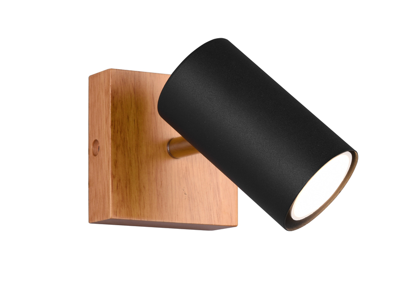 Wandstrahler MARLEY Metall Schwarz mit Holz, Spot schwenkbar, Höhe 12cm