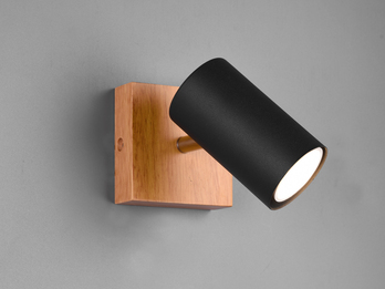 Wandstrahler MARLEY Metall Schwarz mit Holz, Spot schwenkbar, Höhe 12cm