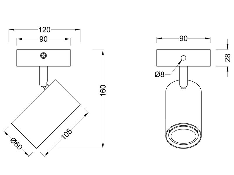 Wandstrahler Metall Weiß mit Holz, Spot inkl. GU10 LED, Höhe 12cm