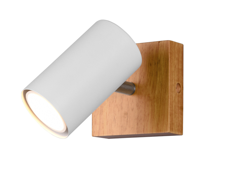 Wandstrahler Metall Weiß mit Holz, Spot inkl. GU10 LED, Höhe 12cm