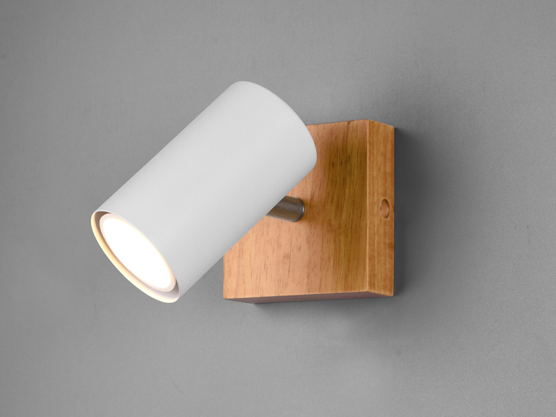 Wandstrahler Metall Weiß mit Holz, Spot inkl. GU10 LED, Höhe 12cm