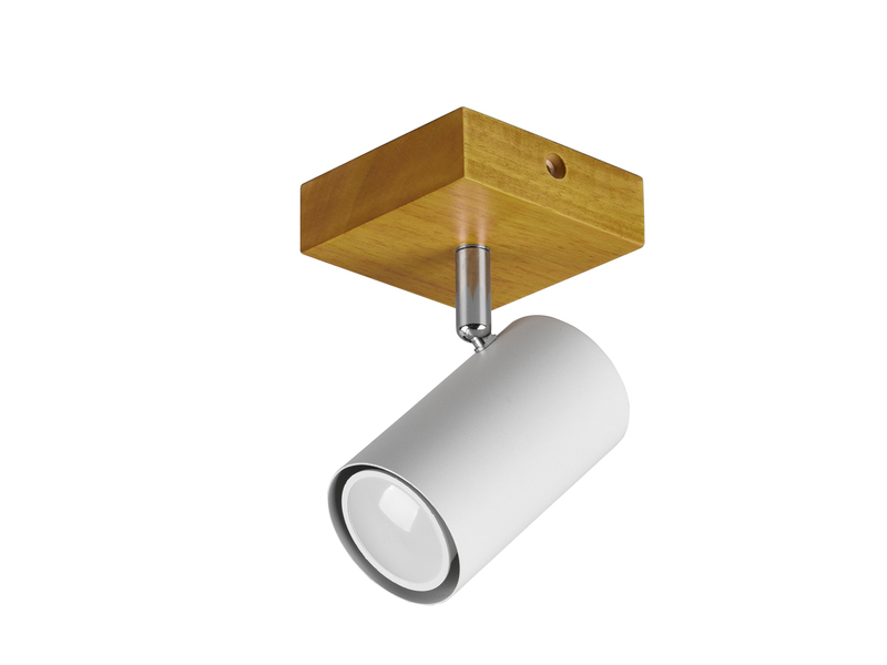 Wandstrahler Metall Weiß mit Holz, Spot inkl. GU10 LED, Höhe 12cm