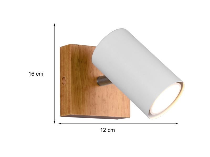 Wandstrahler Metall Weiß mit Holz, Spot inkl. GU10 LED, Höhe 12cm