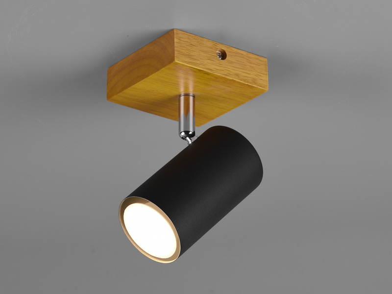 LED Wand- & Deckenstrahler Schwarz mit Holz 1-flammig Spot schwenkbar