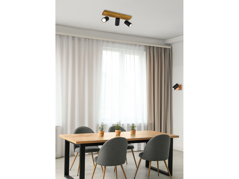 LED Wand- & Deckenstrahler Schwarz mit Holz, Breite 9cm