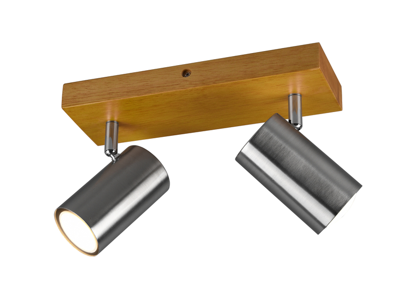 Deckenstrahler 2-flammig Silber mit Holz inkl. GU10 LED, Breite 26cm