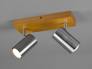Deckenstrahler 2-flammig Silber mit Holz inkl. GU10 LED, Breite 26cm