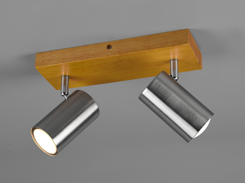 LED Deckenstrahler Silber mit Holz  2-flammig Spots schwenkbar