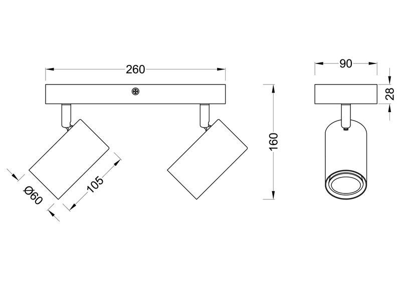 LED Deckenstrahler Weiß mit Holz 2-flammig, Breite 26cm
