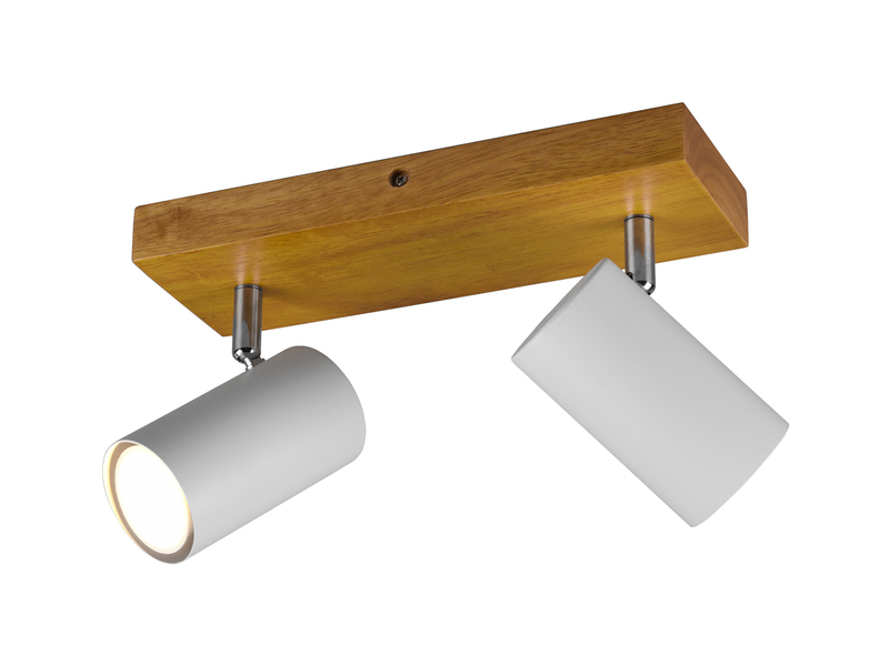LED Deckenstrahler Weiß mit Holz 2-flammig, Breite 26cm