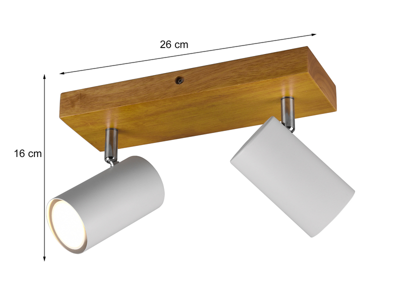 LED Deckenstrahler Weiß mit Holz 2-flammig, Breite 26cm