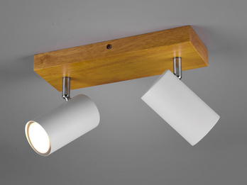 Deckenstrahler 2-flammig Weiß mit Holz inkl. GU10 LED, Breite 26cm Deckenstrahler 2-flammig Weiß mit Holz inkl. GU10 LED, Breite 26cm