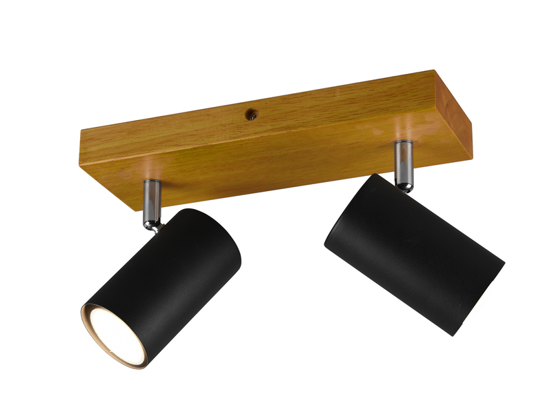 Deckenstrahler 2-flammig Schwarz mit Holz inkl. GU10 LED, Breite 26cm