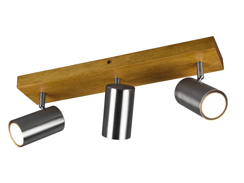 Deckenstrahler 3-flammig Silber mit Holz inkl. GU10 LED, Breite 44cm