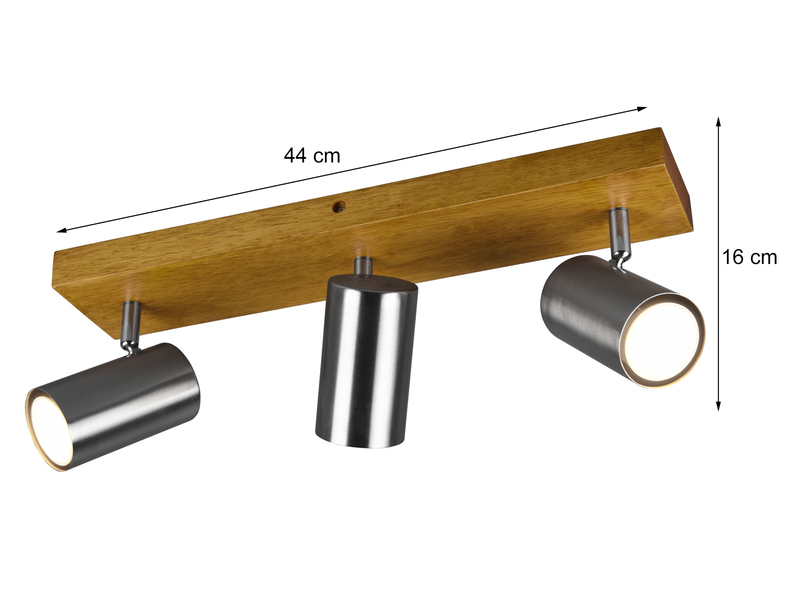 Deckenstrahler 3-flammig Silber mit Holz inkl. GU10 LED, Breite 44cm