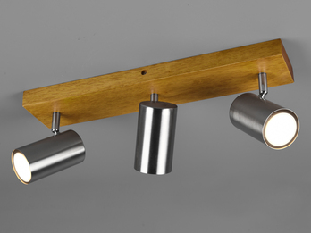 LED Deckenstrahler Silber mit Holz 3-flammig, Breite 44cm