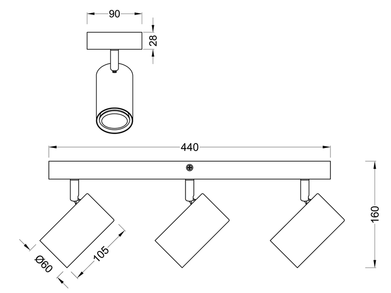 LED Deckenstrahler Weiß mit Holz 3-flammig, Breite 44cm