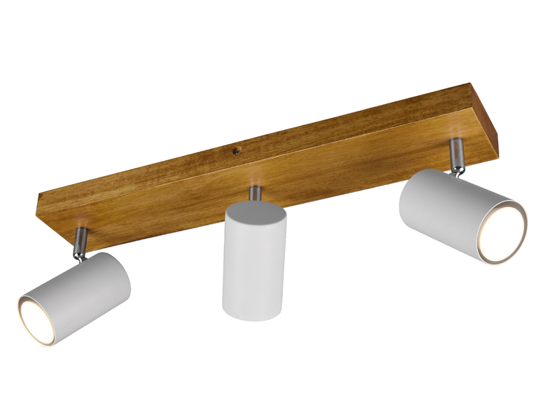 Deckenstrahler 3-flammig Weiß mit Holz inkl. GU10 LED, Breite 44cm